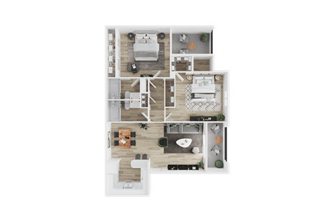 Floor plan for 2 beds, 2 baths, 980 sqft